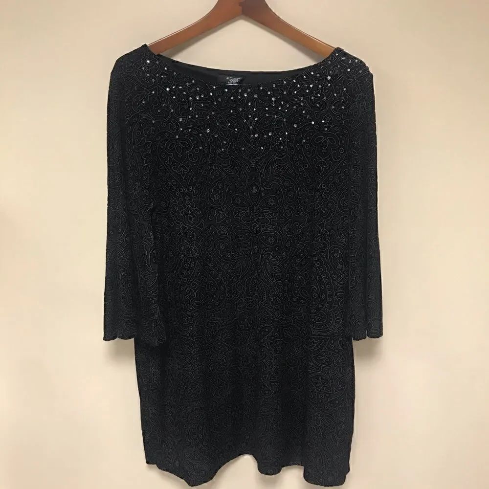 Alfani velvet patterned dress with beaded neckline 1X